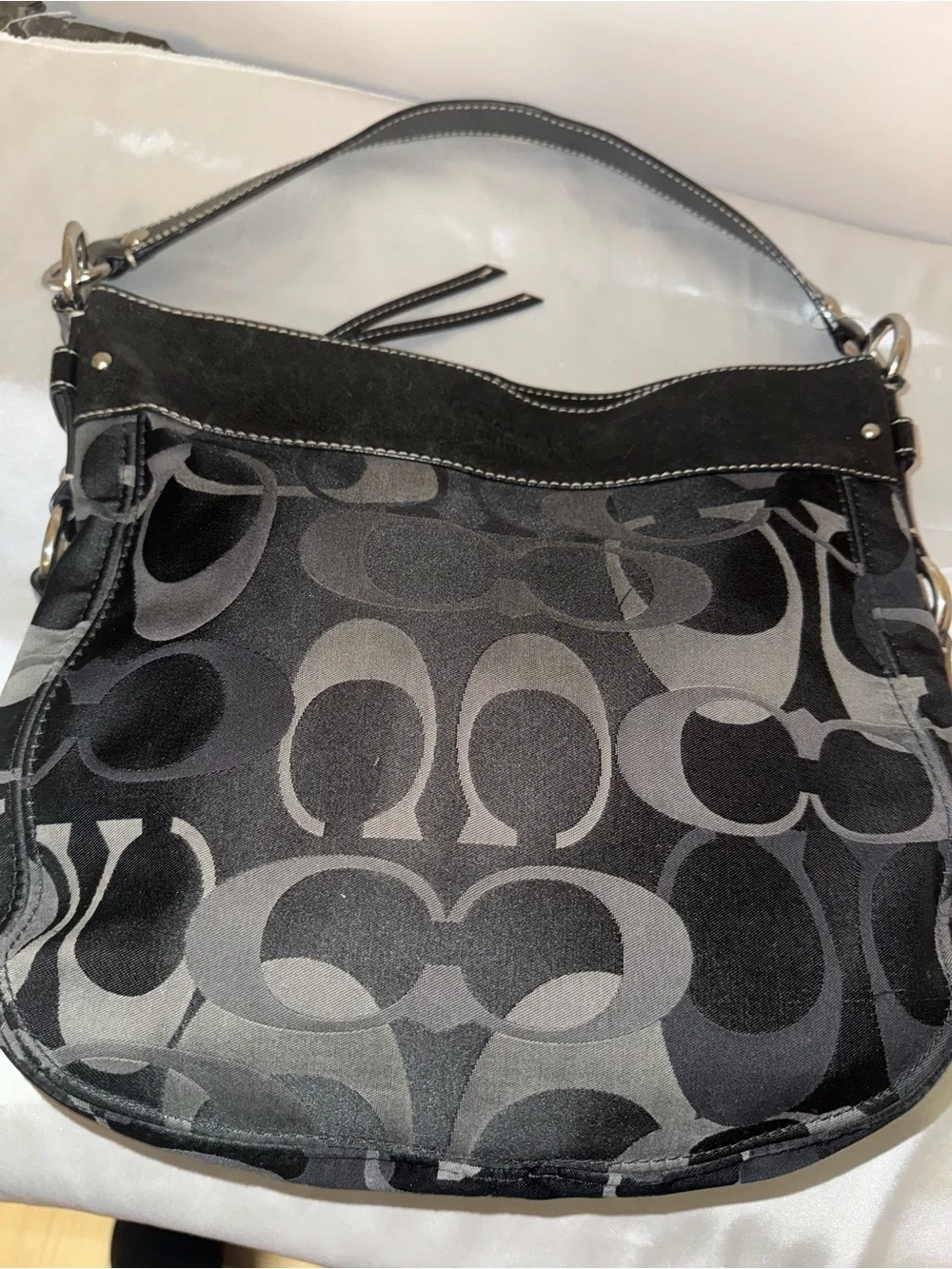 Coach Black and Gray Signature Shoulder Bag
